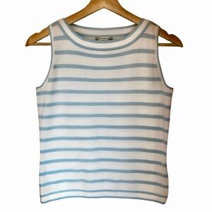 Sutton Studio Blue White Stripe Crewneck Petite Sleeveless Tank Top Small